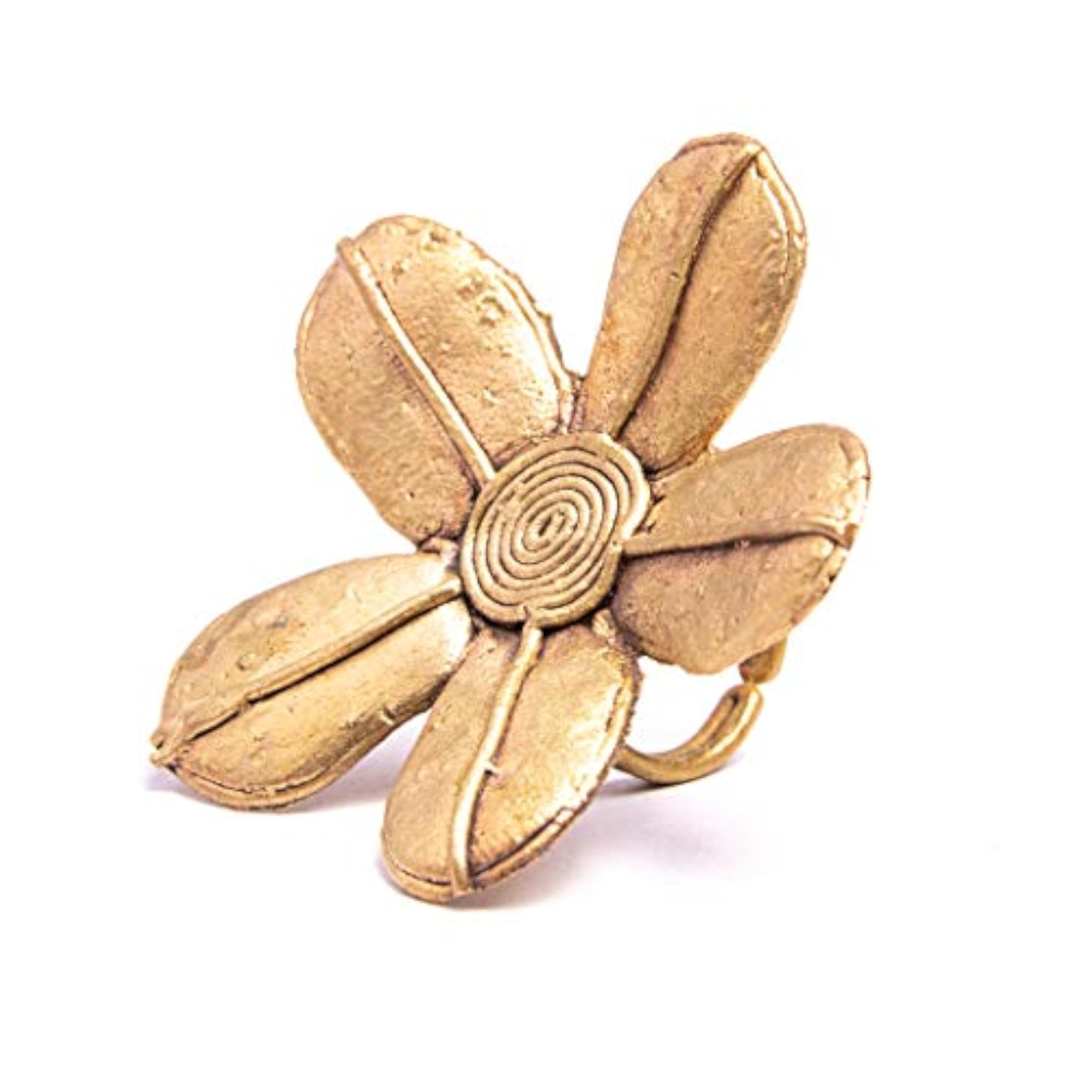 Dhokra Floral Adjustable Brass Ring, Traditional Charm